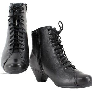 Ziera Diamond $269 Sz 36W Black Textured Leather 2" Heel Laced Bootie Boots